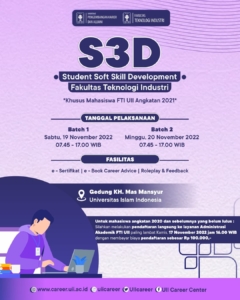 Pengumuman Student Softskill Development (S3D) FTI UII 2022